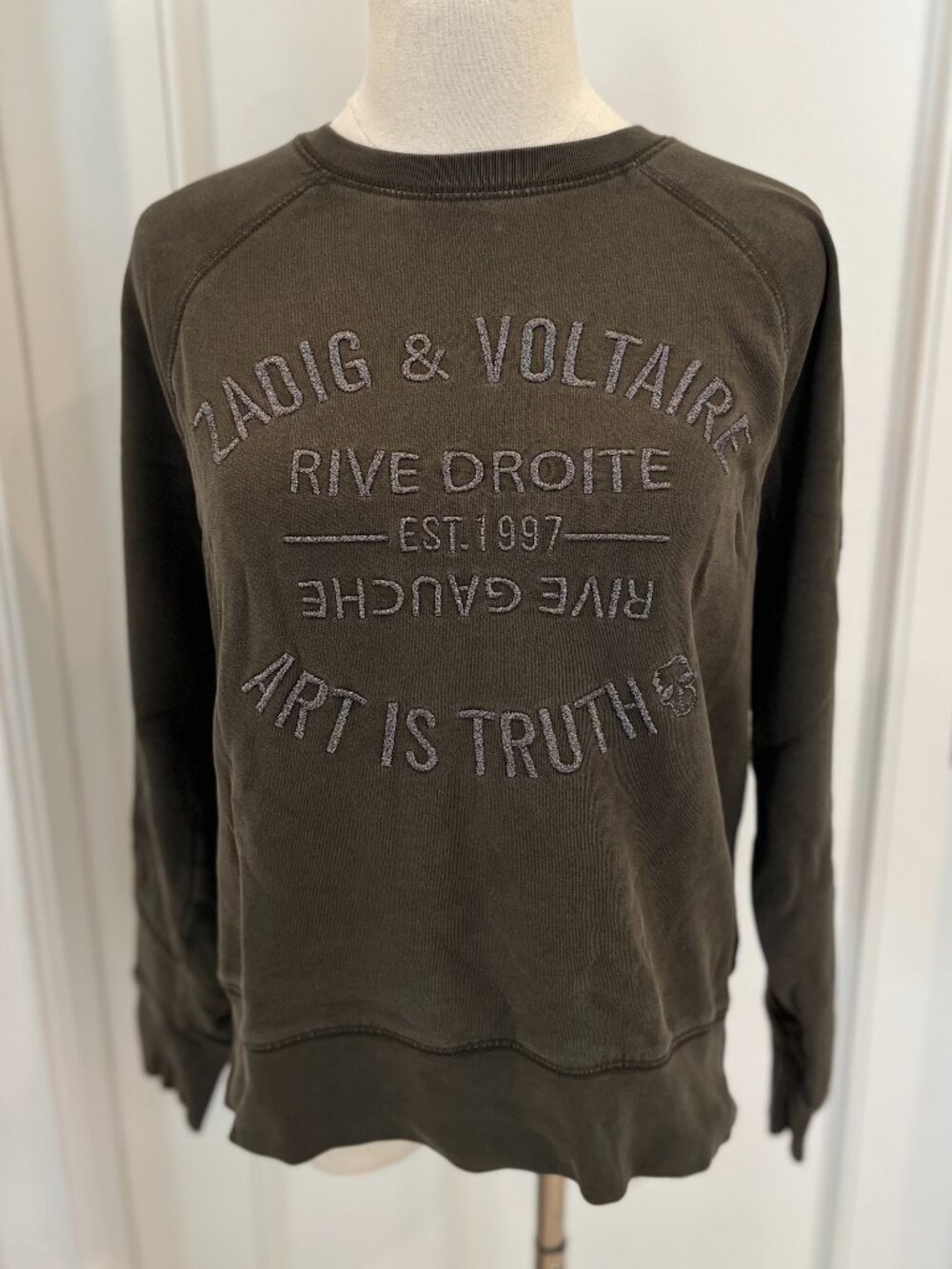 Army Green Zadig & Voltaire Cotton Sweatshirt "Art Is Truth" Size S